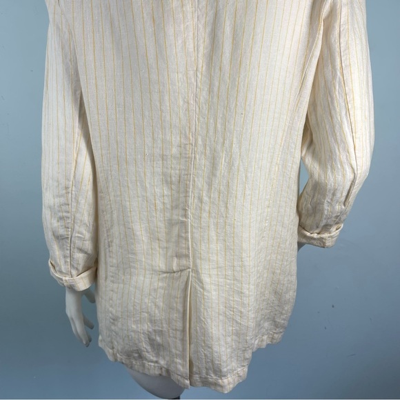 Cynthia Rowley Sz Small 100% Linen Blazer Jacket Ivory Yellow Stripe Lightweight - Picture 9 of 16